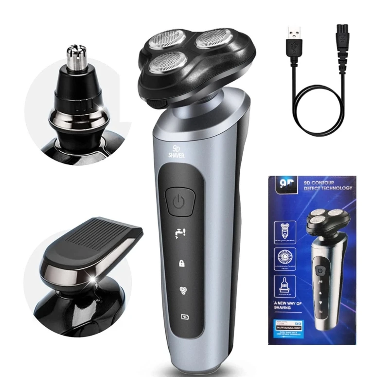 Electric Razors Beard Shavers for Men Face 3 in1 Rotary Shavers Nose Sideburn Trimmer Cordless Rechargeable Shaving Kit