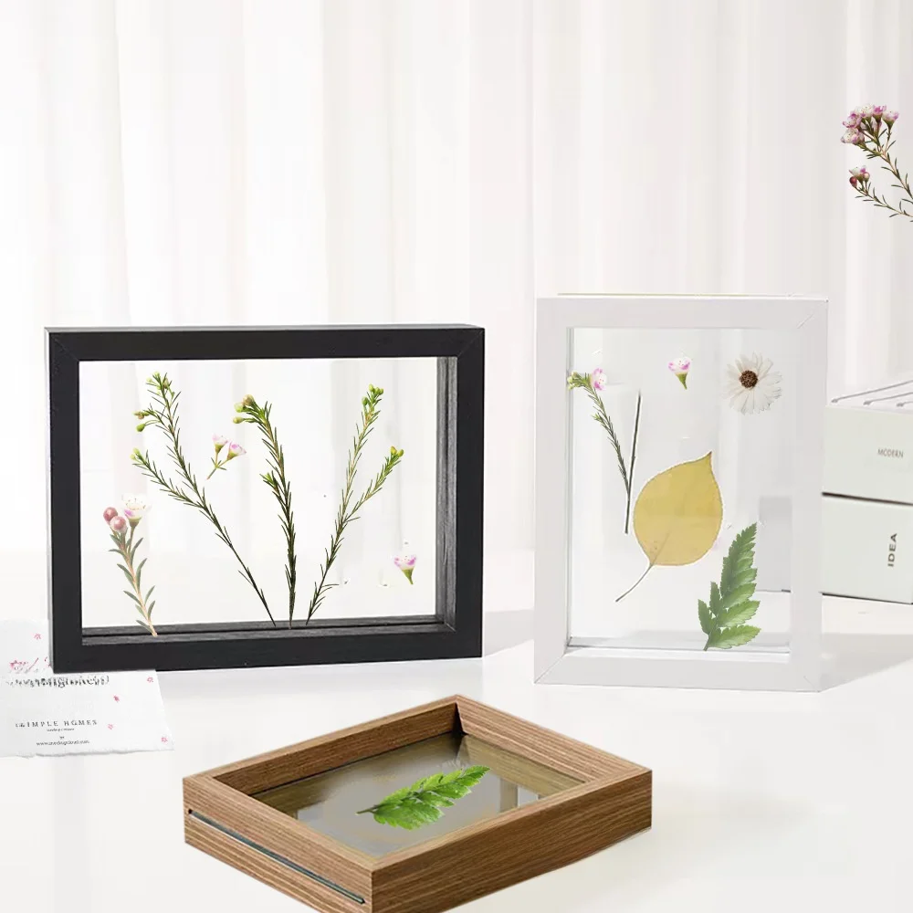 Handmade Double-Sided Transparent Glass Plant Specimen Leaf Carving Picture Frame Desktop Display 6-10 Inch Modern Simple Style