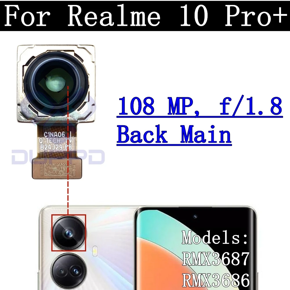 Original Back Camera Lens Glass For Realme 10 Pro+ 10Pro+ Front Small View Frontal Facing Main Rear Camera Module Flex Parts