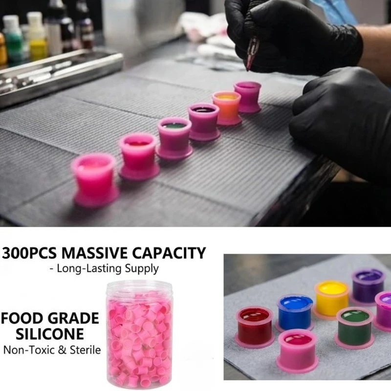 300pcs Silicone Tattoo Ink Cups, Disposable Ink Cups, Tattoo Accessories, Small Ink Containers for Tattoo Makeup