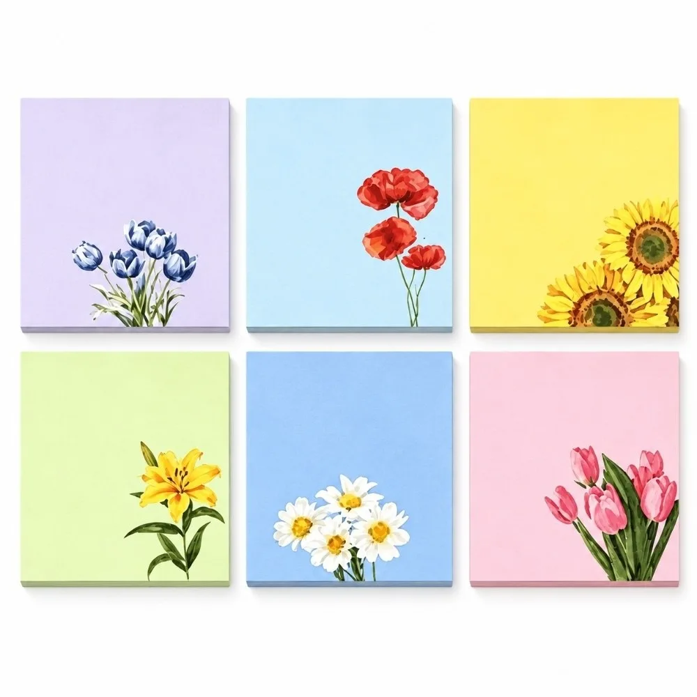 Practical 50 Sheets Per Pad Floral Sticky Notes Self-Stick Macaron Style Memo Pads Colorful Page Markers Students