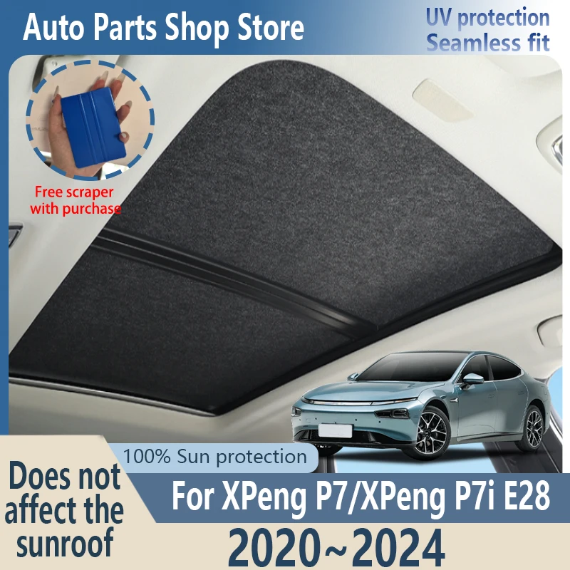 Sun Protection For XPeng P7/P7i E28 2020~2024 Electrostatic Adsorption Suede Fabric Panoramic Sunroof Insulation Visor Anti-UV
