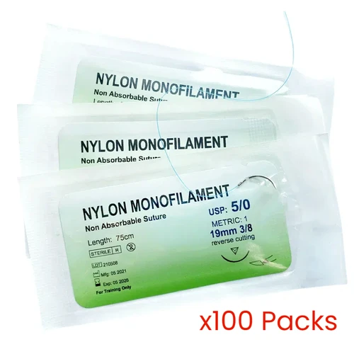 Imagen 1 del producto 100 Uds aguja de sutura monofilamento de nailon USP suturas de corte inverso estériles3/0 4/0 5/0 para práctica