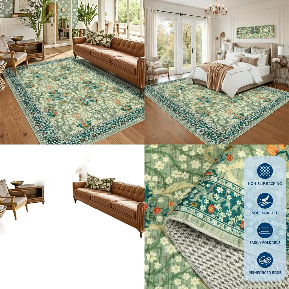 

Sage Green 8x10 Area Rug - Soft, Washable, Non-Slip, Stain-Resistant Floral Carpet for Living Room, Bedroom, Dining Room, Nurser