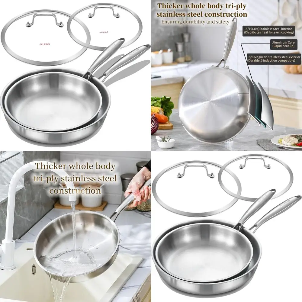 

Stainless Steel Cookware Set with Lids: 10.5 & 12.5 Frying Pans, Chef's Pan, Suitable for All Stoves, Induction Ready