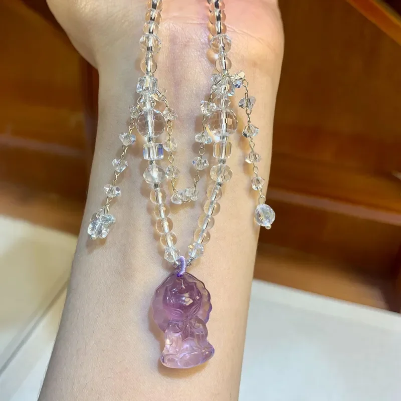 Amethyst Wishing Fox Gentle Fairy Girl Accessories Dream Lilac Spirit Fox Carving Pendant Crystal Fox Brand