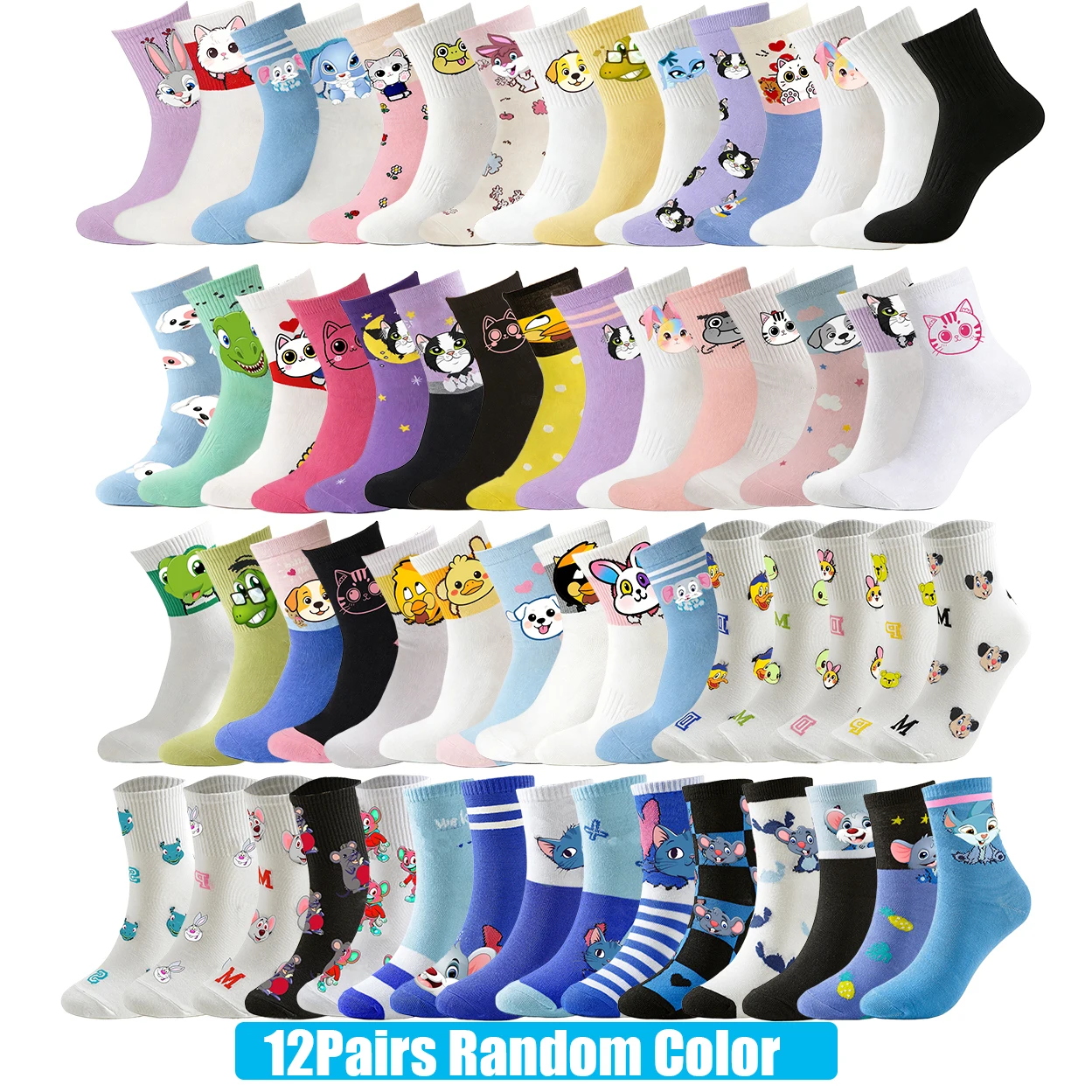 

12Pairs Men Women Crew Socks Cartoon Anime Designer Cute Dog Cat Frog Duck Animal Socks Spring Summer Short Socks