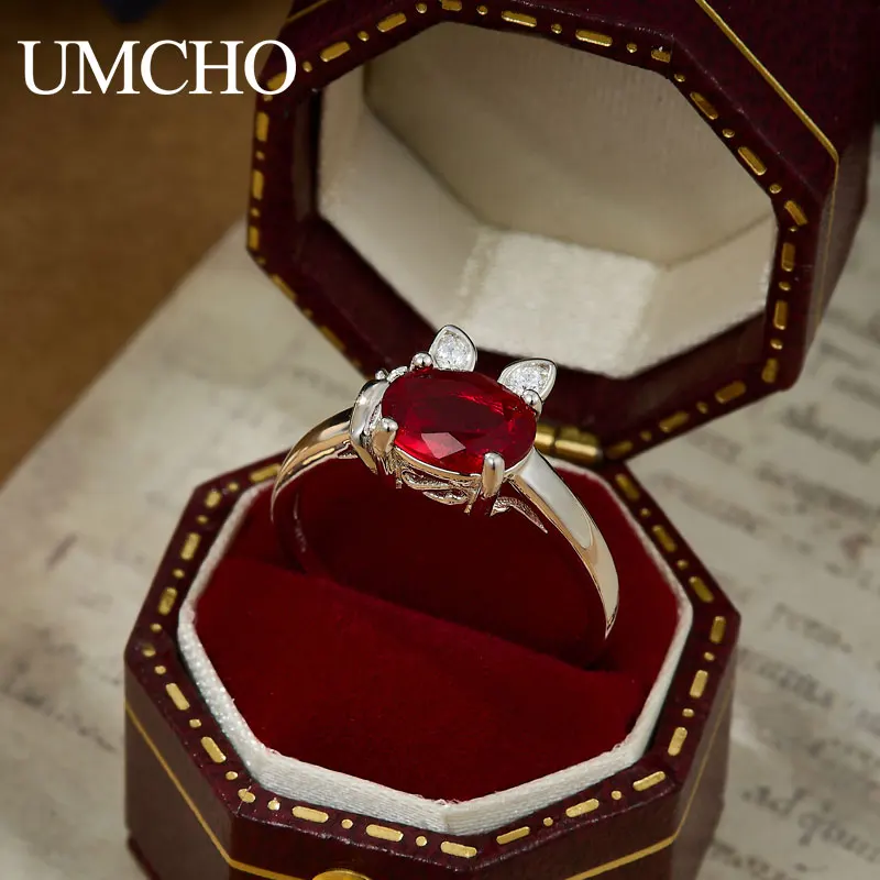 

UMCHO Women Rings S925 Sterling Silver Ring Red Zircon Stone Fashion Jewelry Rings