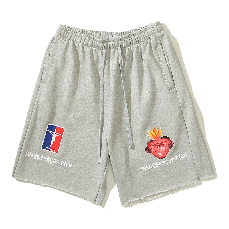 High Street Badge Logo Loose Sports Casual Capris Men's Shorts Ropa Hombre Drawstring Summer Five Point Pants Oversized