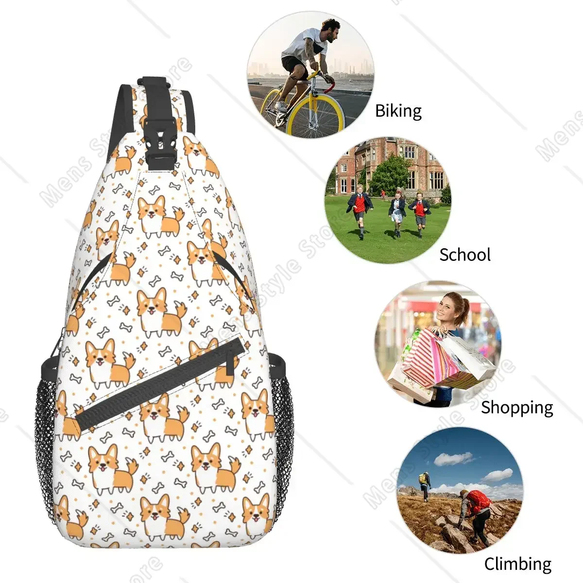 Kawaii Corgi sac à bandoulière poitrine bandoulière sac à dos randonnée en plein air sacs à dos mignon Animal hommes femmes cartable