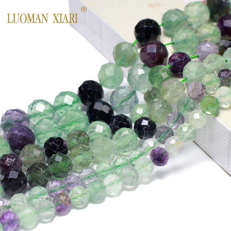 Fine AAA Round 100% Natural Stone Hard Cut Faceted Beads Fluorite For Jewelry Making DIY Bracelet Necklace Earrings 6/8/10MM