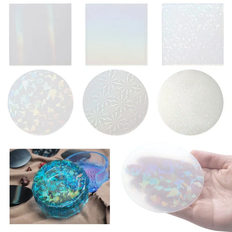 Laser Holographic Flash Transfer Mirror Silicone Resin Mold DIY Light And Shadow Coaster Cup Pad Tray Making Filler Accessory