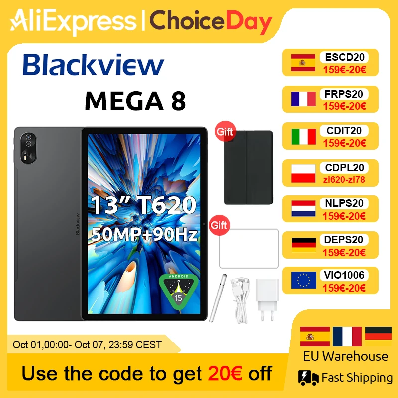 【Wereldpremière】Blackview MEGA 8 tablet 13 inch FHD+ 90 Hz display 11000 mAh AI Android 15 50 MP camera 4 BOX-luidsprekers 4G Pad PC