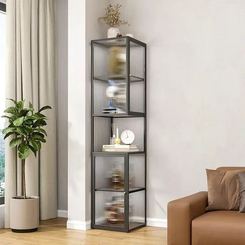 

Wrought iron corner cabinet Floor rack Living room Simple glass cabinet Household bedroom Storage locker Light luxury wine cabin