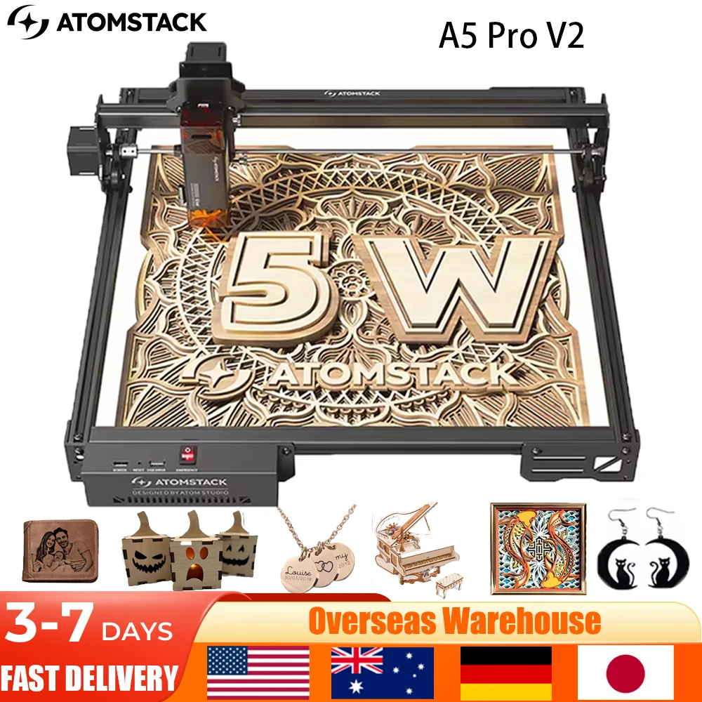 Atomstack a5 pro v2 máquina de gravação a laser ferramentas foco ultrafino proteção para os olhos mini impressora roteador cnc escultura para logotipo metal