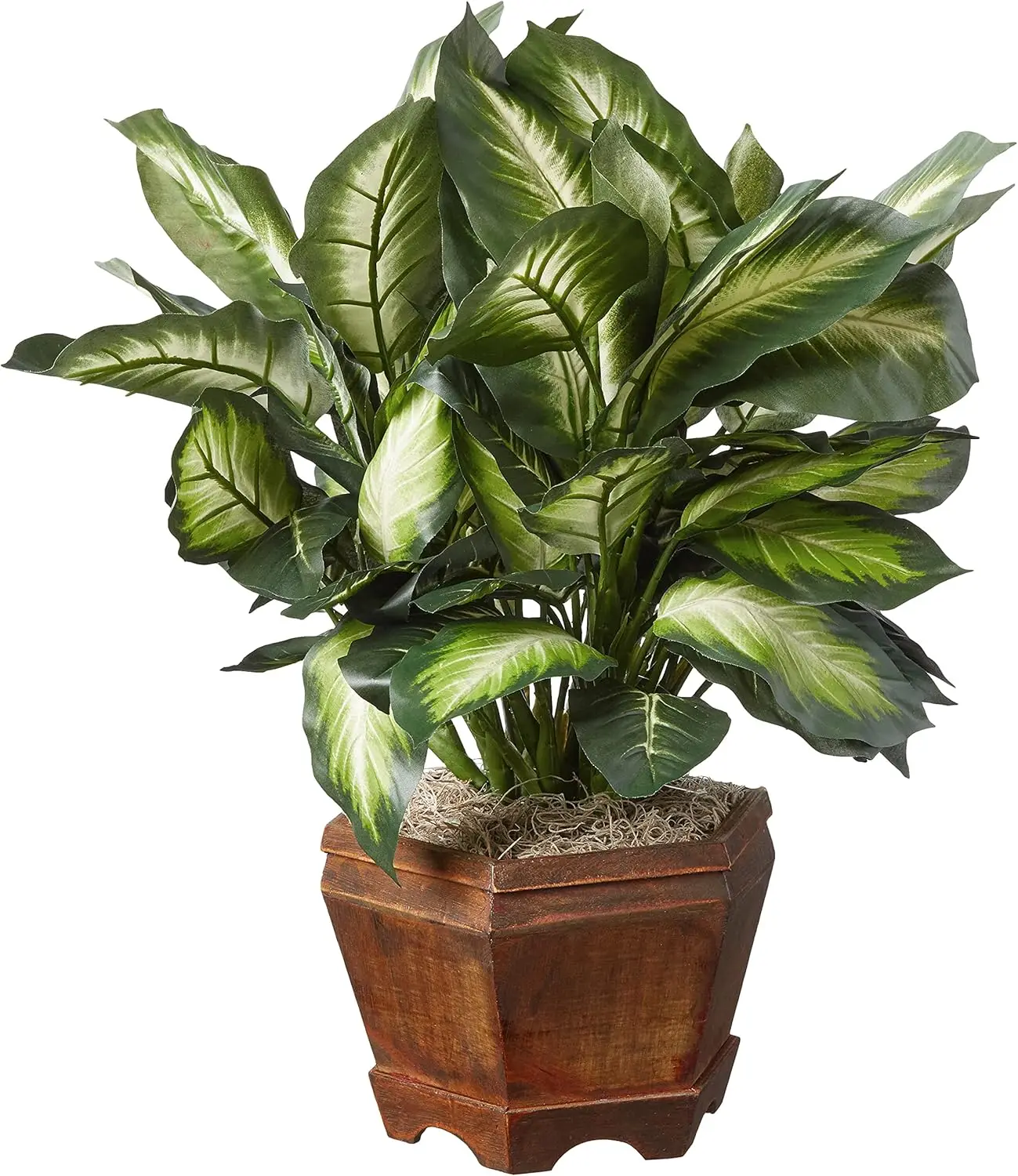 

Artificial Triple Golden Dieffenbachia Plant with Decorative Wood Planter, Faux Plant for Indoor Home Décor