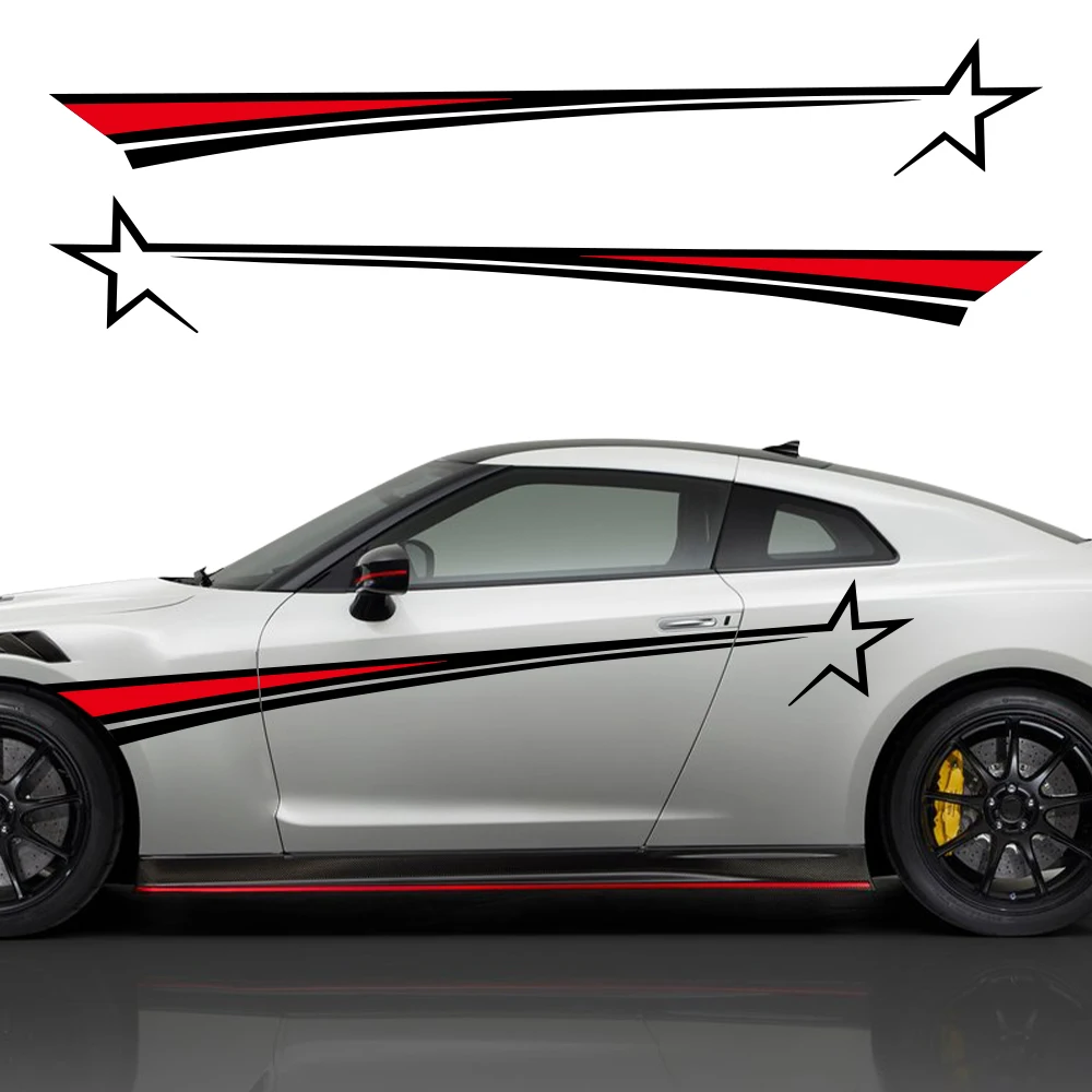 

Waterproof Universal Car Sticker Red Black Star Racing Stripe Side Door Decal Vinyl Auto Body Graphic Exterior Decoration