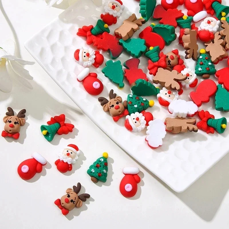 20-40Pcs New Cute Mini Cartoon Christmas Series Resin Figurine Crafts Flatback Ornament Jewelry Making Hairwear Accessorie