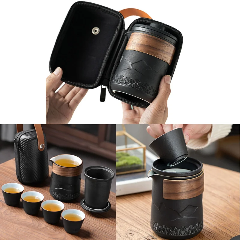 

Kuai Ke Cup Travel Tea Set Carrying Bag Kung Fu Tea Cup Single One Pot Four Cup Outdoor Teapot Small Set Cup Set