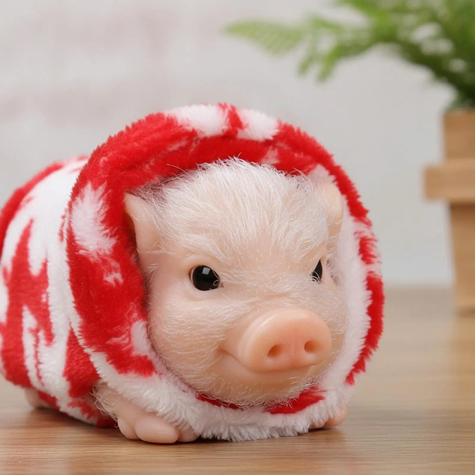 Soft-Textured Toy Pig with Hood Cute Farm Pig Figurines Collectible Detailed for