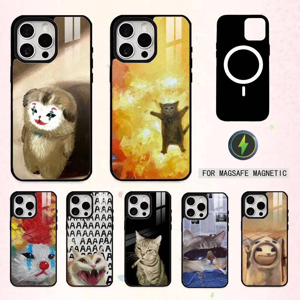 

Очаровательный чехол для телефона Art Cat Memes для iPhone 17,16,15,14,13,12,11 Plus, Pro Max, магнитный для беспроводной зарядки Magsafe