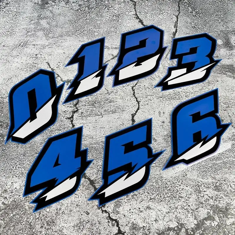 2Pcs Blue 0-9 Lightning Number Stickers, Waterproof Vinyl Decals for Motorcycle Car Helmet