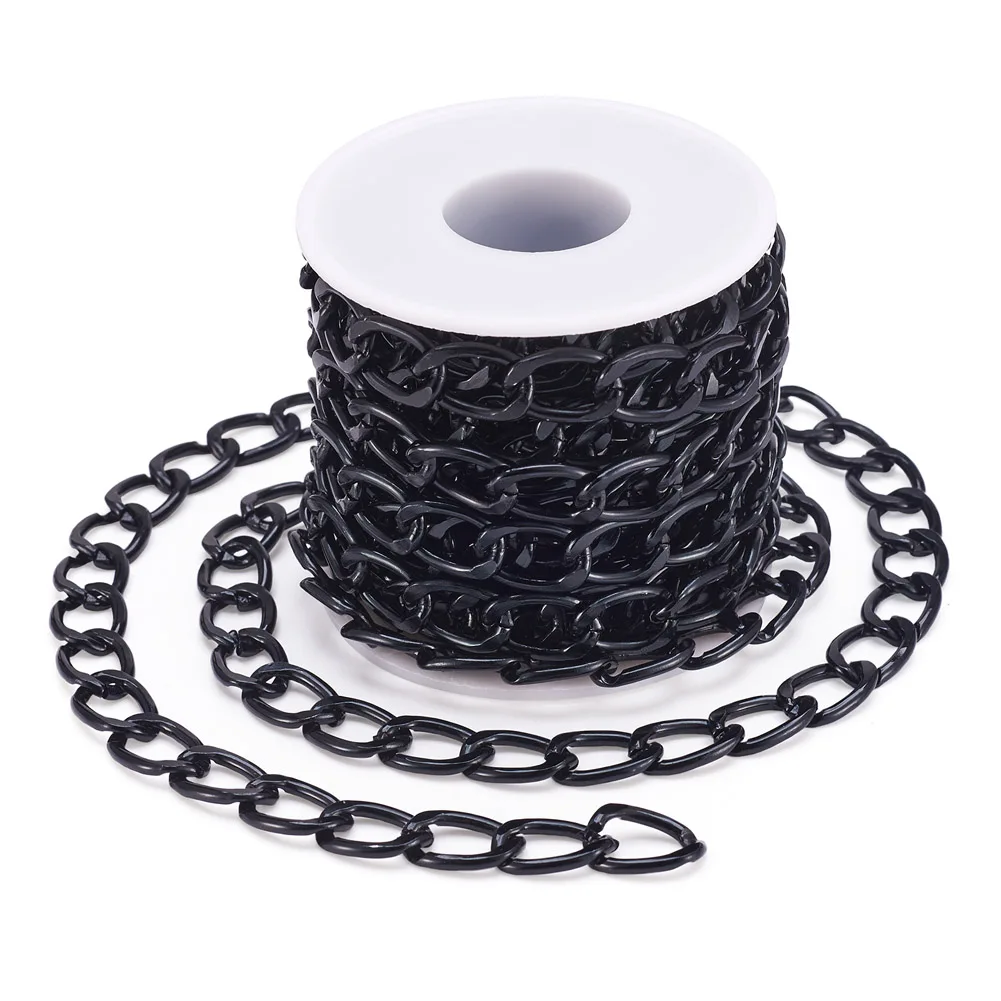 5M Oxidation Aluminum Faceted Curb Chains Diamond Cut Cuban Link Chains Unwelded with Spool Black for Making  Jewelry Necklace