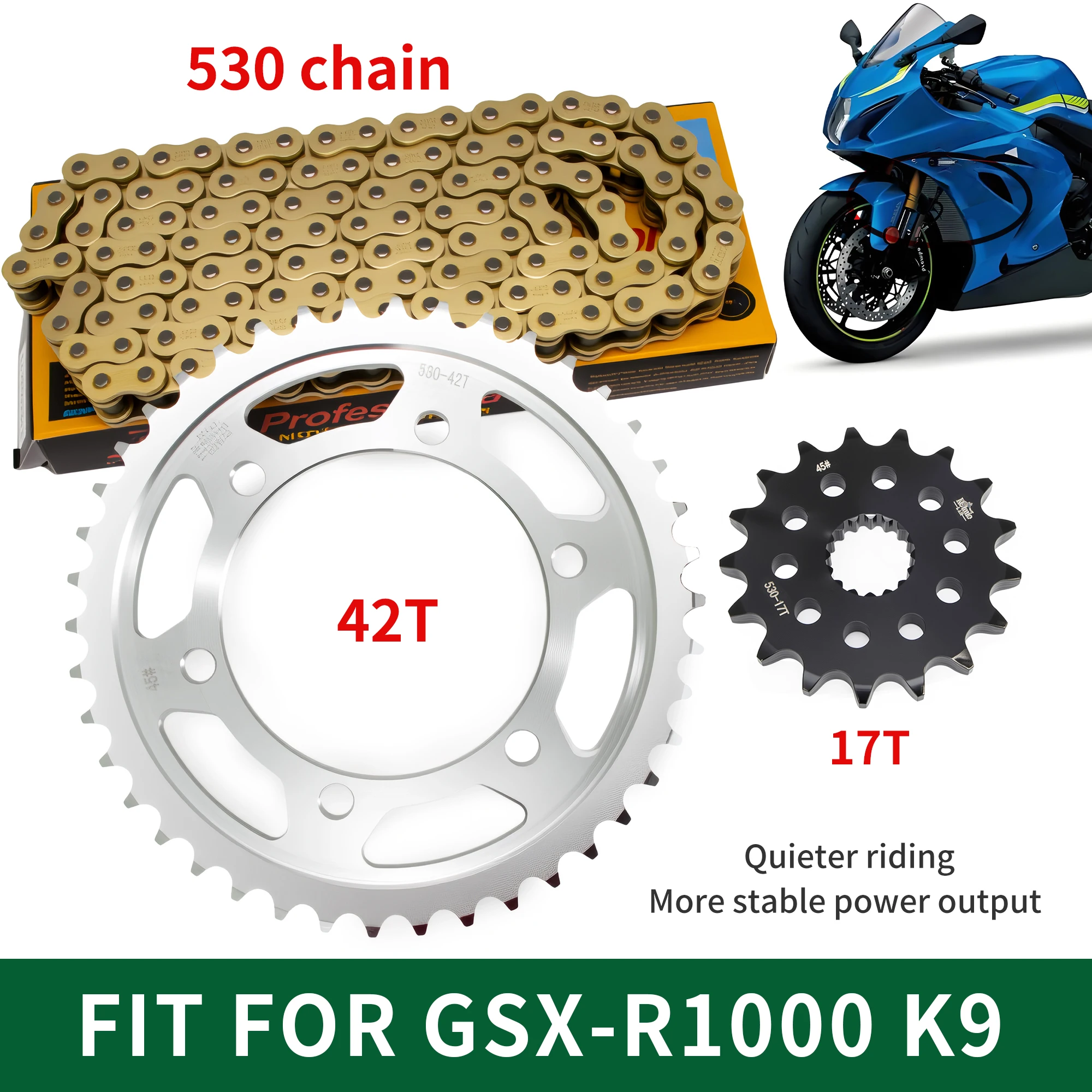 

Fit For 2009 - 2016 SUZUKI GSXR1000 GSX-R 1000 Motorcycle 530 Chain Front Rear Sprocket Set GSXR 1000 2010 2011 2012 2015