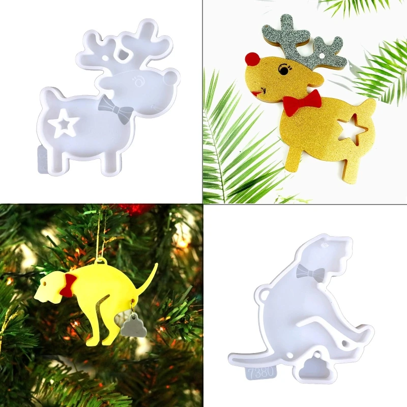 R3MC Puppy Wall Hanging Epoxy Mold Diy Keychain Pendant Wall Decoration Christmas Elk Ornament Key Pendant Silicone Mold