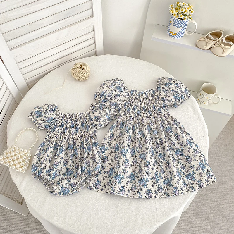 0-6Y Schwestern Vintage Mädchen Strand Kleid Sommer Baumwolle Atmungsaktiv Kleinkind Mädchen Blumen Kleid Kinder Strand Spielen Kleidung Baby