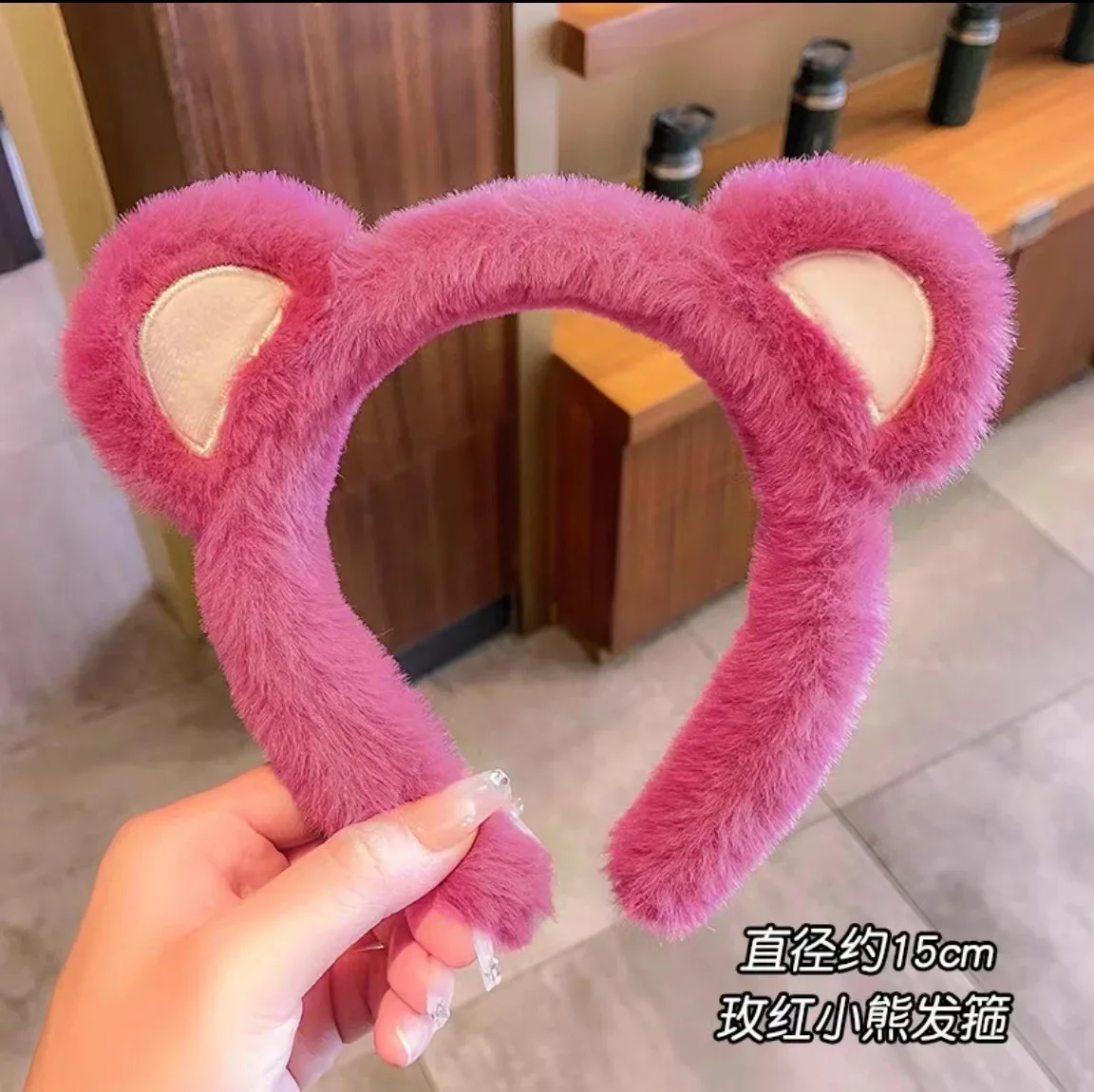 Cartoon Pink Strawberry Bear Headband Plush Face Wash Hairband Pressed Hair Anti-Slip Headband for Women Hair Accessoires