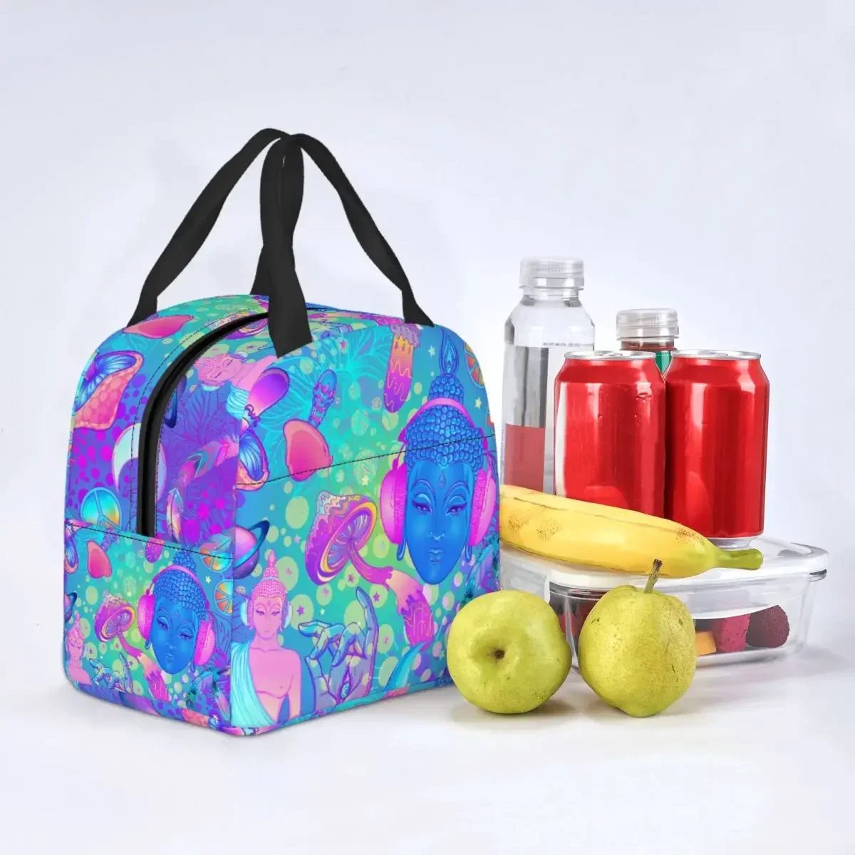 

Buddha India Mandala Lunch Bag Portable Insulated Cooler Bag Mushroom Zen Thermal Cold Food Picnic Tote for Women Children