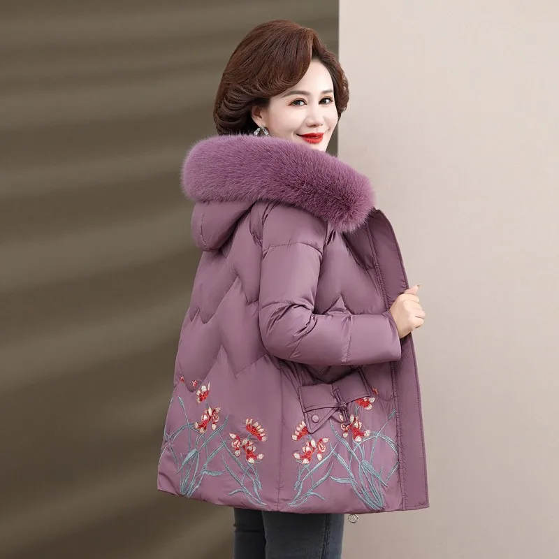 Women Winter Jacket Warm Parkas new Female printing Coat Thicken Cotton Padded Fleece Jacket Hooded Middle Aged Women's Clothes