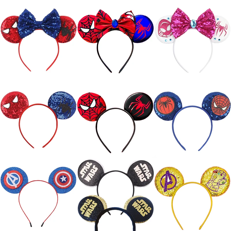 

Disney Mickey Mouse Ears Marvel Spiderman Headbands for Kids Girls Star Wars Hairbands Adult Men Women Avengers Hair Accessories