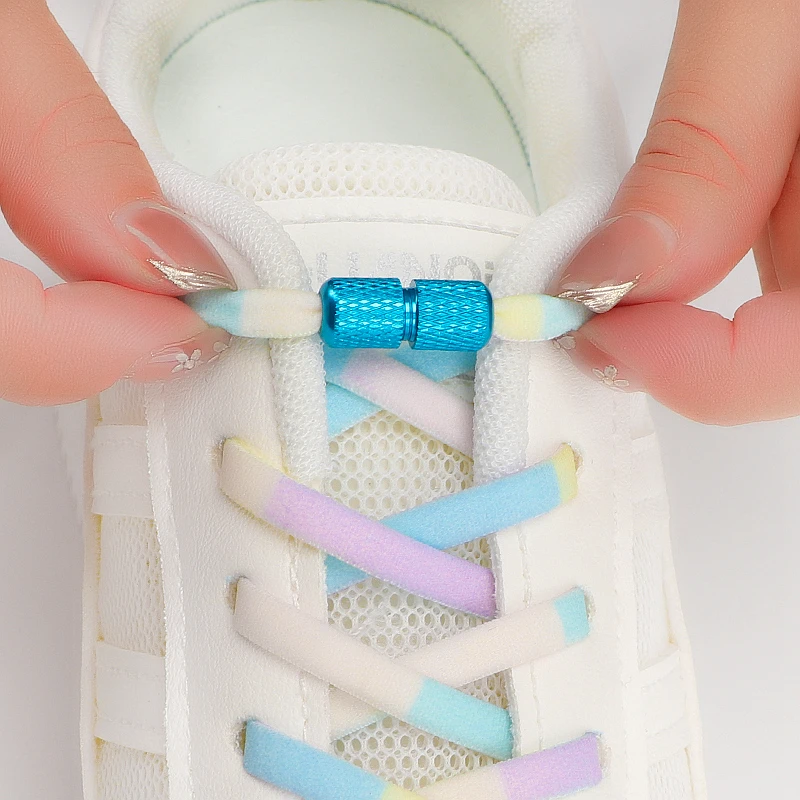 

No Tie Shoelaces Without Ties Round Elastic Shoe Laces for Sneakers Rainbow Colorful Tennis Shoelace Capsule Buckle Shoestrings