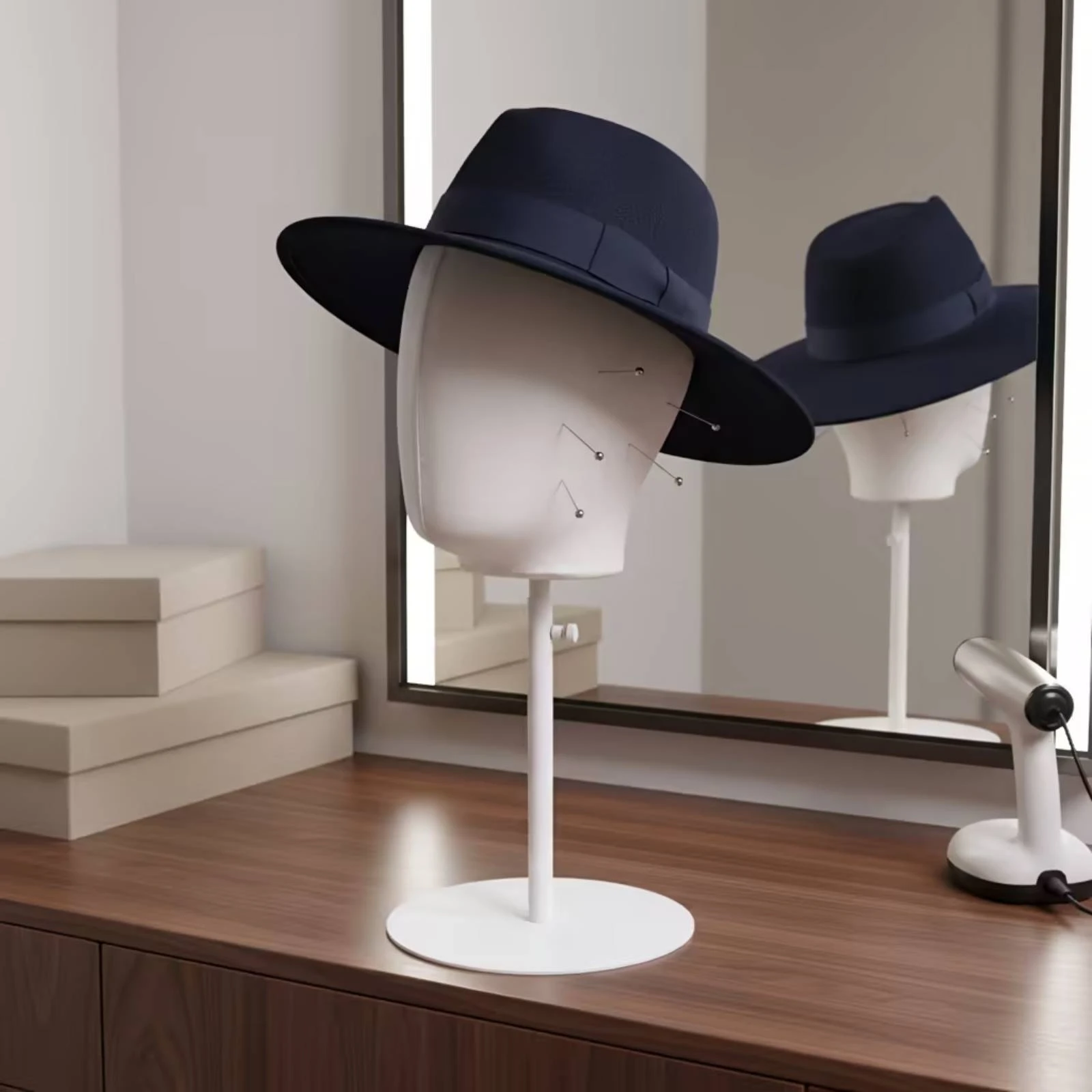 Mannequin Head Stand Height-Adjustable Hat Display Stand Easy to Assemble Fine Workmanship for Shops, Studios