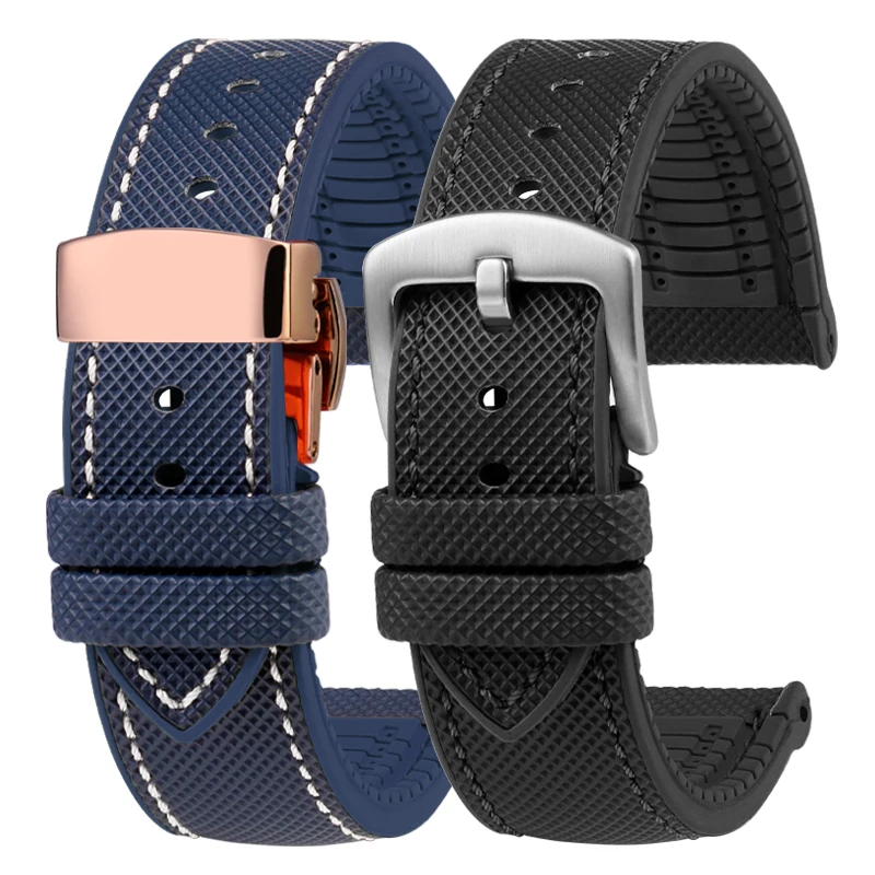 20mm 21mm 22mm Nylon Rubber Bottom Watch Band Strap for Seiko Tudor Omega Canvas Silicone Waterproof Outdoor Sports Watchbands