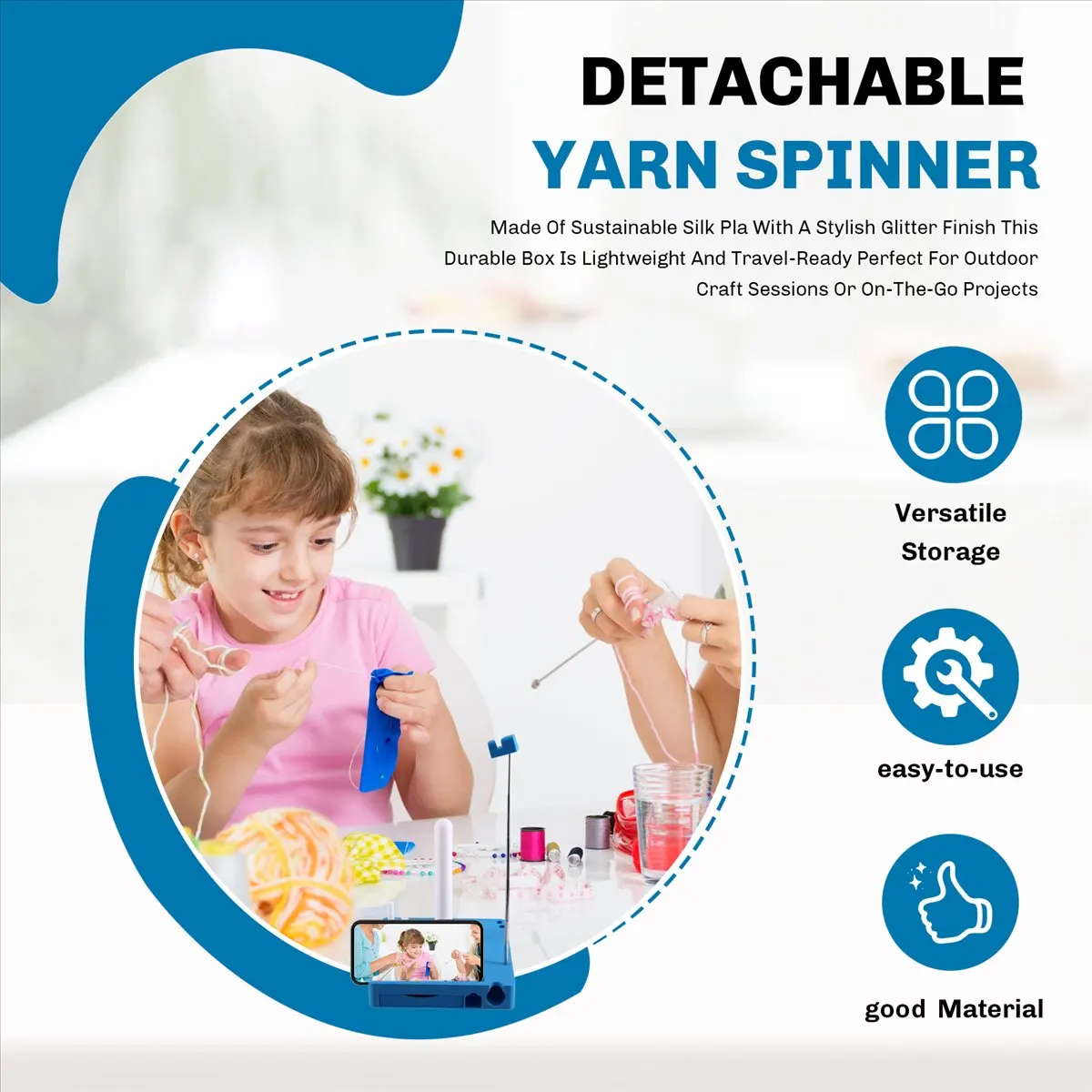 DT38 Crochet , Yarn Holder for Crocheting, Multi-Functional Yarn Spool Box, Detachable Crochet Yarn Holder, Yarn Spinner Blue