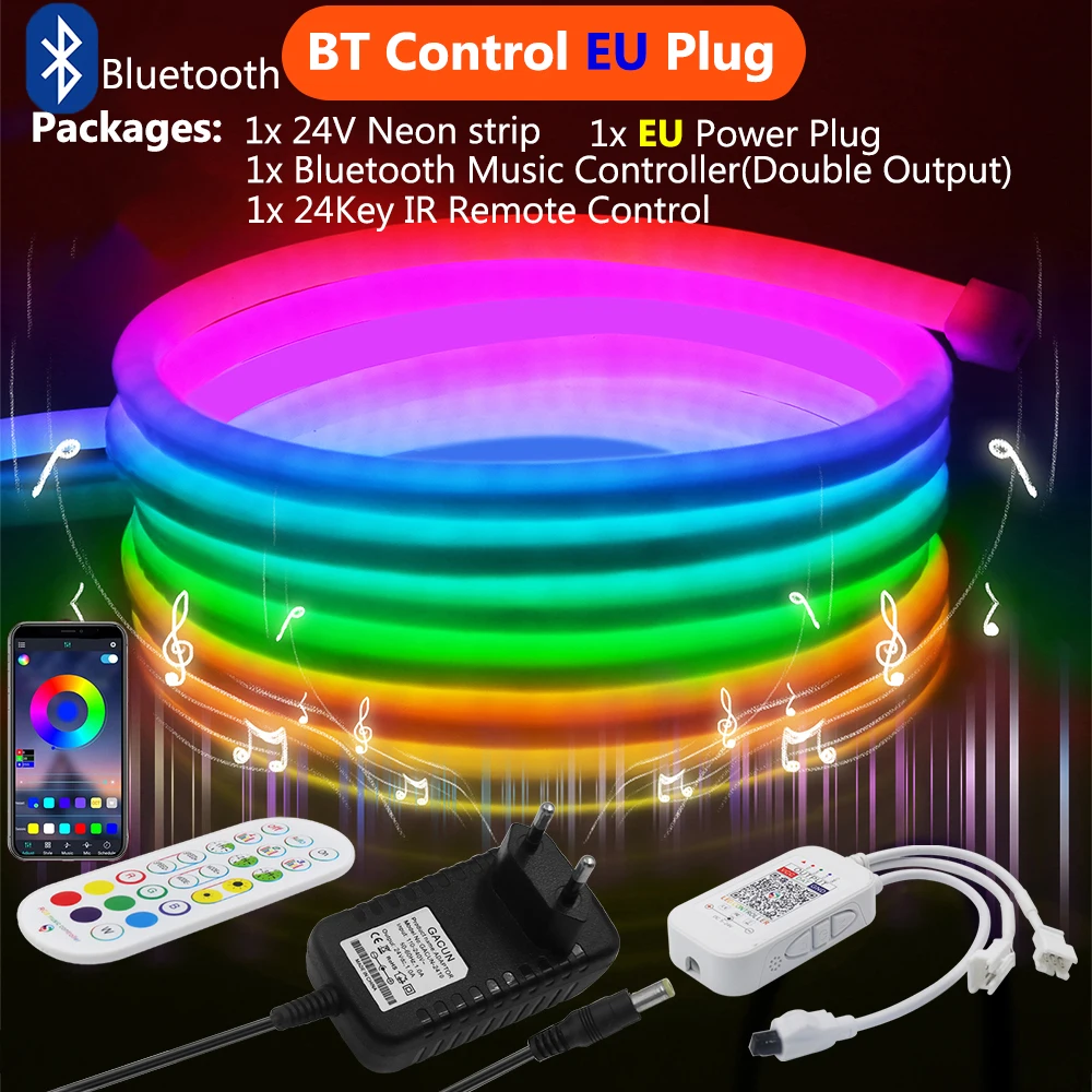 360 Ronde Neon LED Strip Licht 24 V WS2811 RGB IC Smart WiFi Bluetooth Afstandsbediening Waterdichte Neon Lichtslingers Vakantie decor