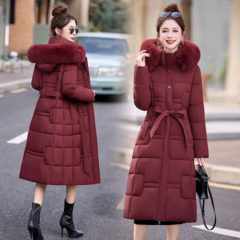 

Winter Thiened Large Size Oversized Cotton Jaet with Fur Collar Mid-Length down Coat Women's Outerwear Korean Sle Commute