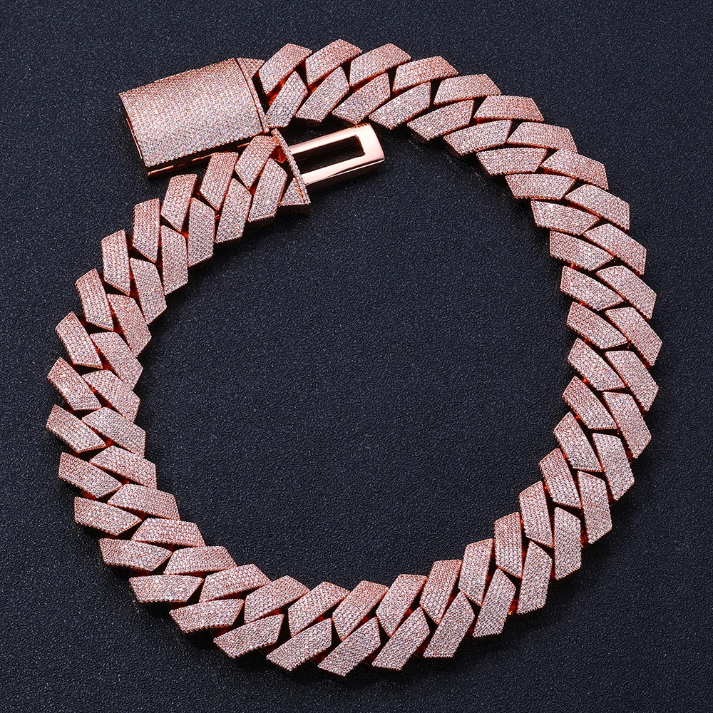 

Men's Hip Hop Bracelet 25mm 6Row Cuban Ladies Rose Gold Chain Ice Zirconia Rap Singer Shining Brass Gold Plated Jewelry