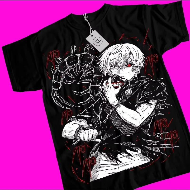 Tendencia de verano Cosplay Neutral blanco y negro Tokyo Ghoul camiseta Ken Kaneki camiseta Japanaise Manga Anime camiseta todas las tallas