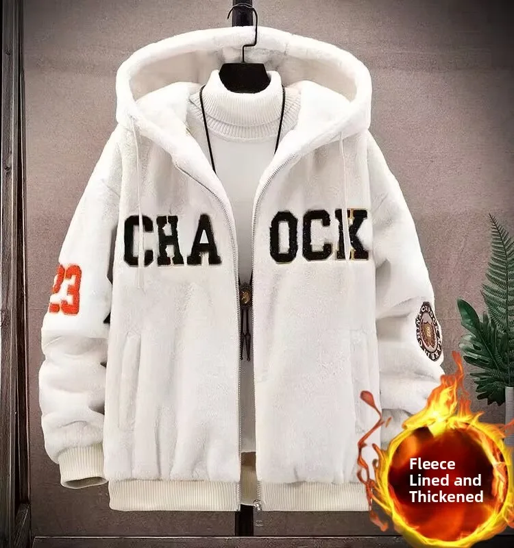 

Thiened Lamb Fur Hooded Cotton Jaet for Men Winter New Sle Warmth Youth Faion Korean Version Cotton Coat for Students