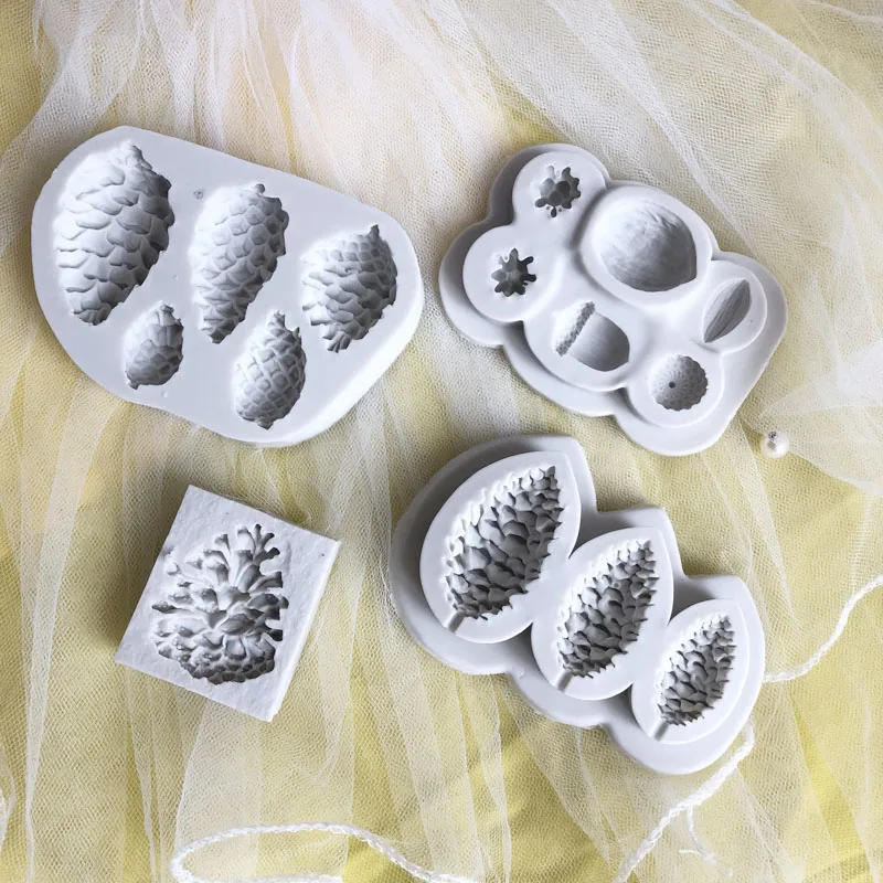 3D Christmas Pine Cones Shape Silicone Fondant Candy Chocolate Molds Biscuits Mould DIY Cake Decoration Baking Tools