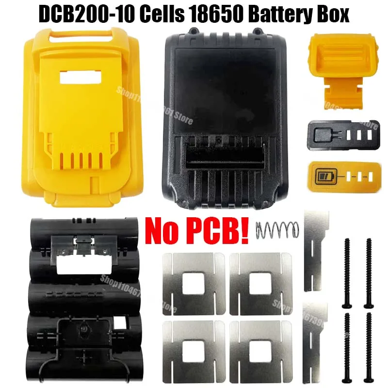 Elektrowerkzeug-Lithium-Batterie-Kunststoffgehäuse DCB200 10 Zellen 18650 Aufbewahrungsbox für Dewalt 18 V 20 V Li-Ionen-Batteriegehäuse