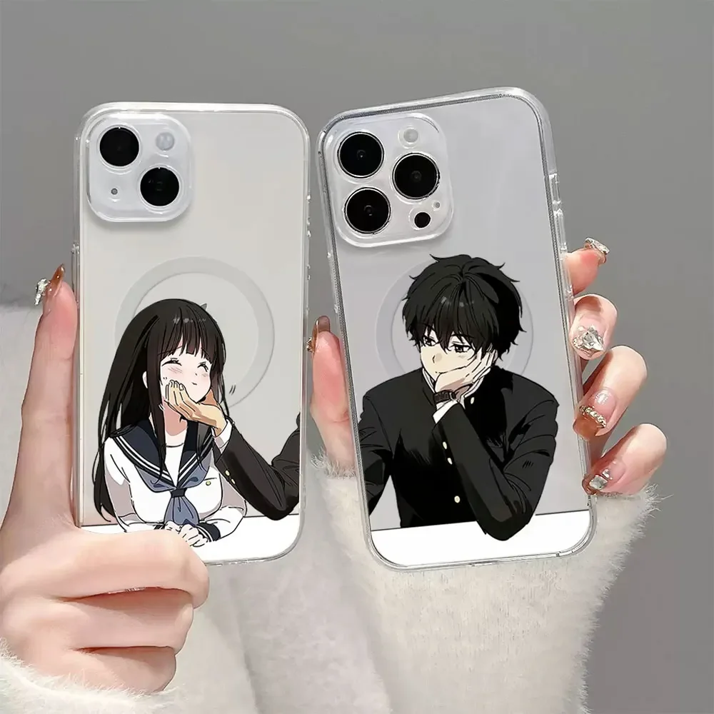 Hyouka Oreki Houtarou Chitanda Phone Case for iPhone 12 11 13 14 15 16 Max Pro Plus Transparent Magsafe Magnetic Wireless Cover