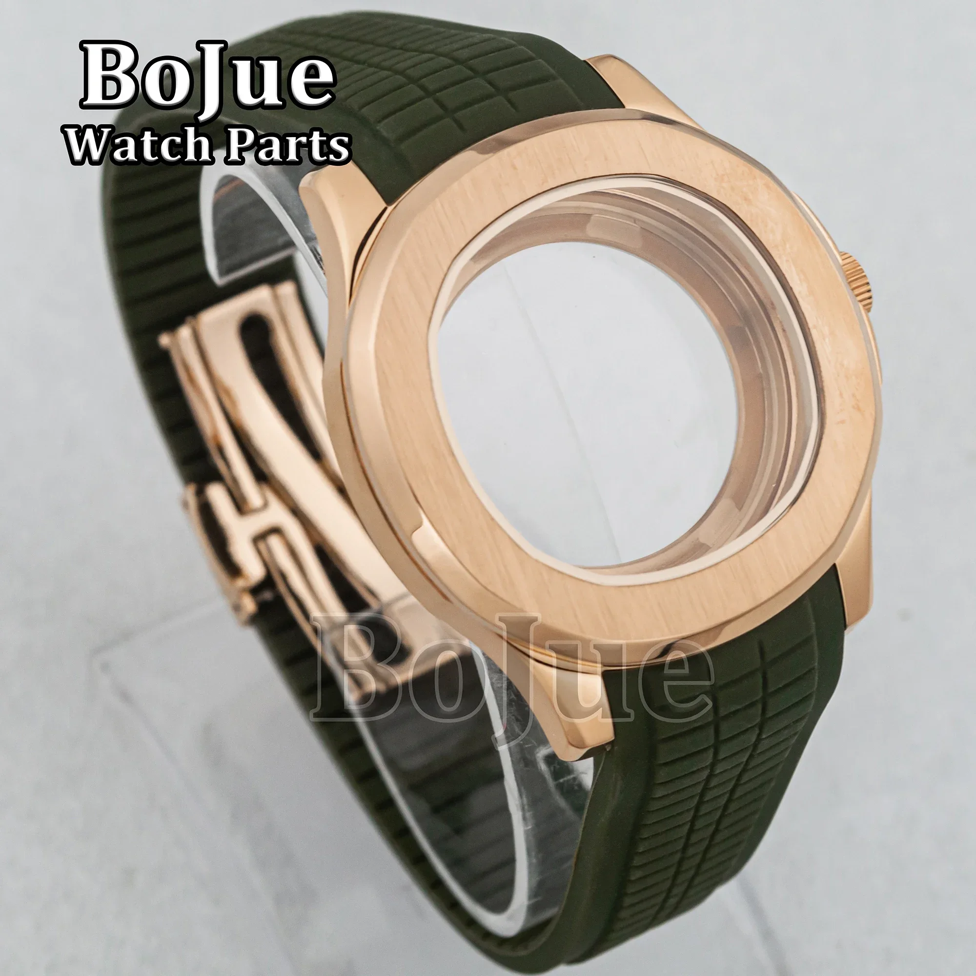 42mm Rose Gold Watch Case Sapphire Glass Crystal Rubber Strap fit Mod AQUANAUT Nautilus NH35 NH36 movement 32mm Dial Men Parts