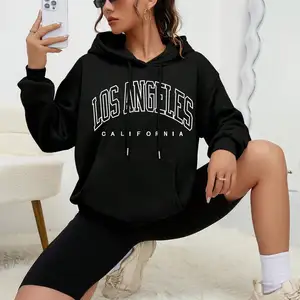 Los Angeles Creative Art Word Female Drucken mit einfacher Haube Hood Hoodie Mode Herbst Pullover bequeme Frauenstrecke 8 Hauptverkäufe Sweatshirt Los Angeles weiblich - №3