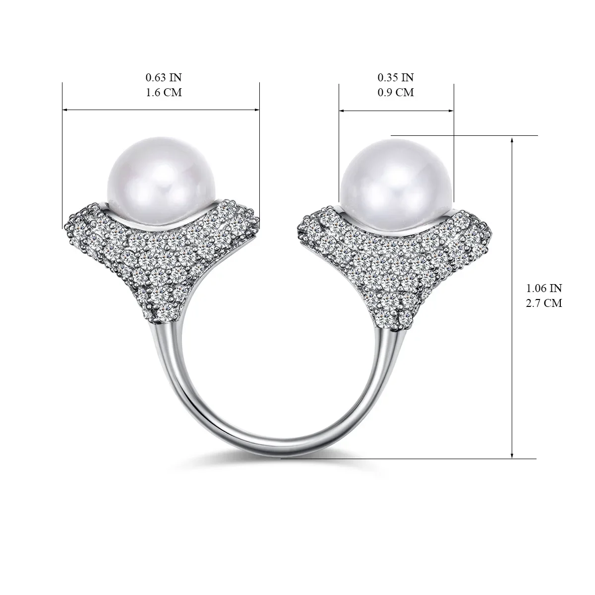 

2025 New Double Pearl Adjustable Natural Freshwater Pearl Original 925 Sterling Silver Zircon Women's Ring Fine Bridal Jewelry
