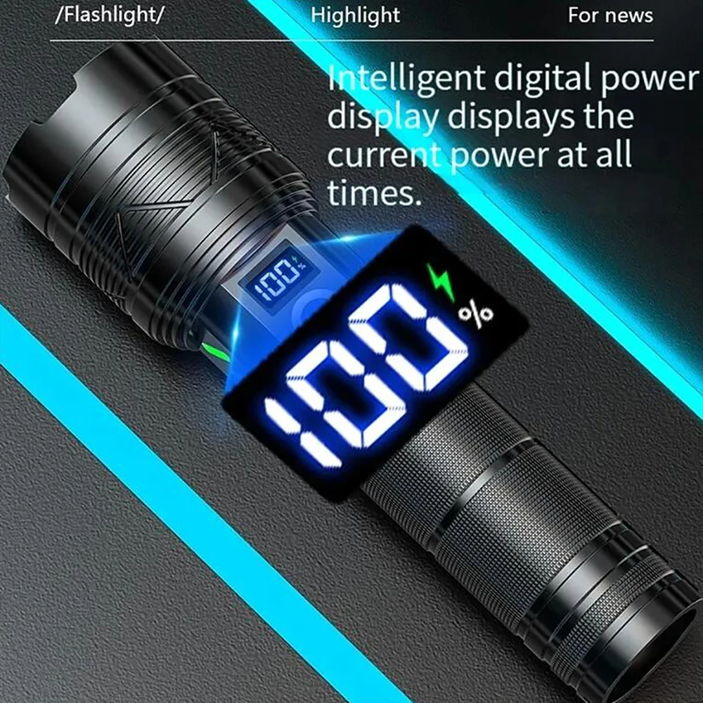 5200Mah Most Powerful Flashlight Rechargeable Torch Lighting 5000M Tactical Lantern Ultra Bright Flashlights With Power Display